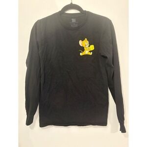 Tom & Jerry Black Long Sleeve Shirt Men's Size‎ Small Cartoon Print Front & Back